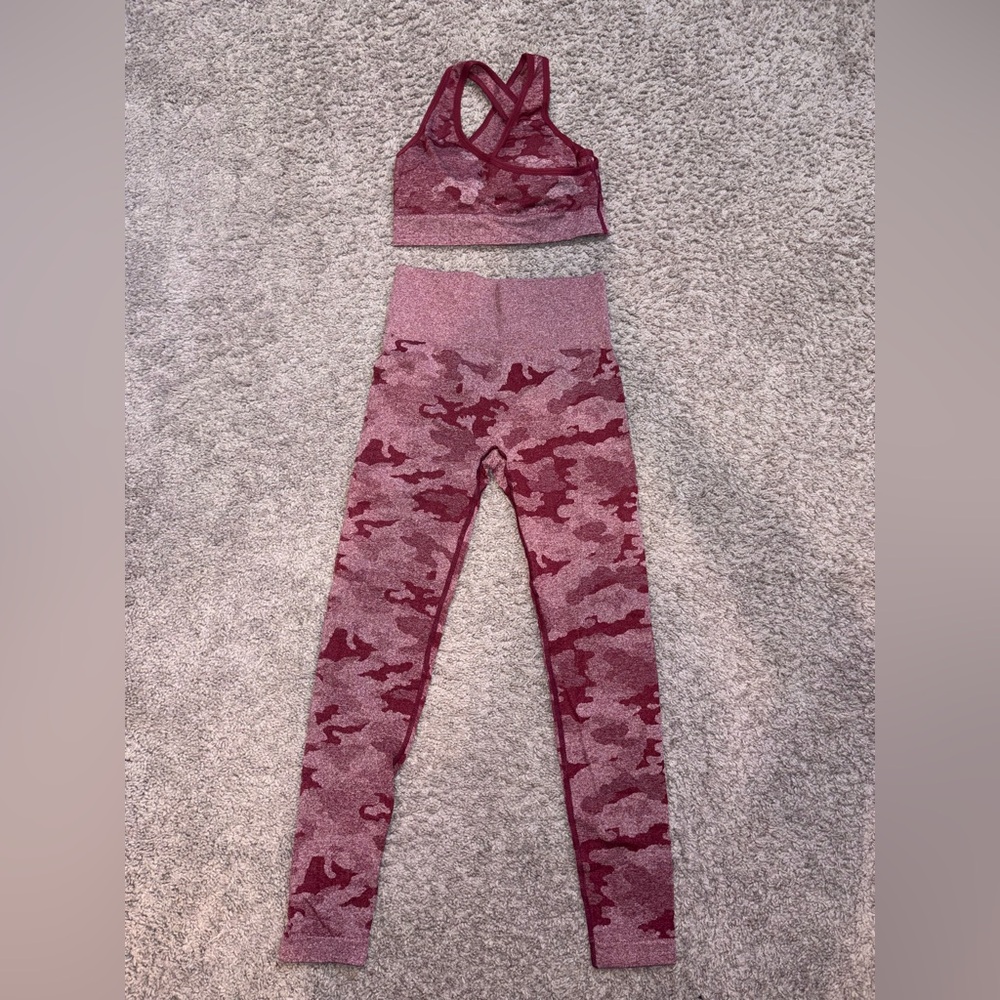 Red Camo Activewear Bra And Leggings Set